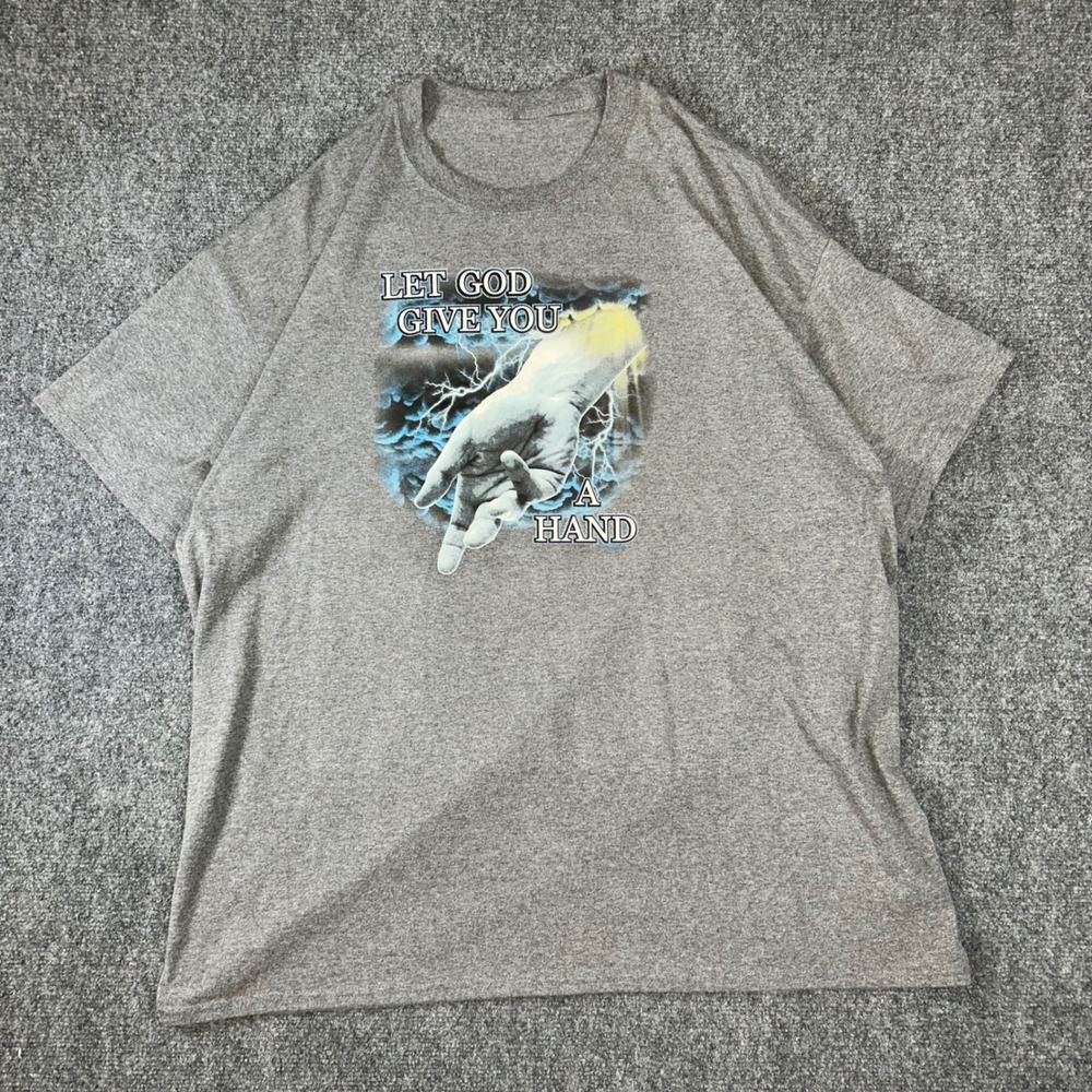 Let God Give You A Hand Graphic T-Shirt Heather Gray Short Sleeve Tee XXL